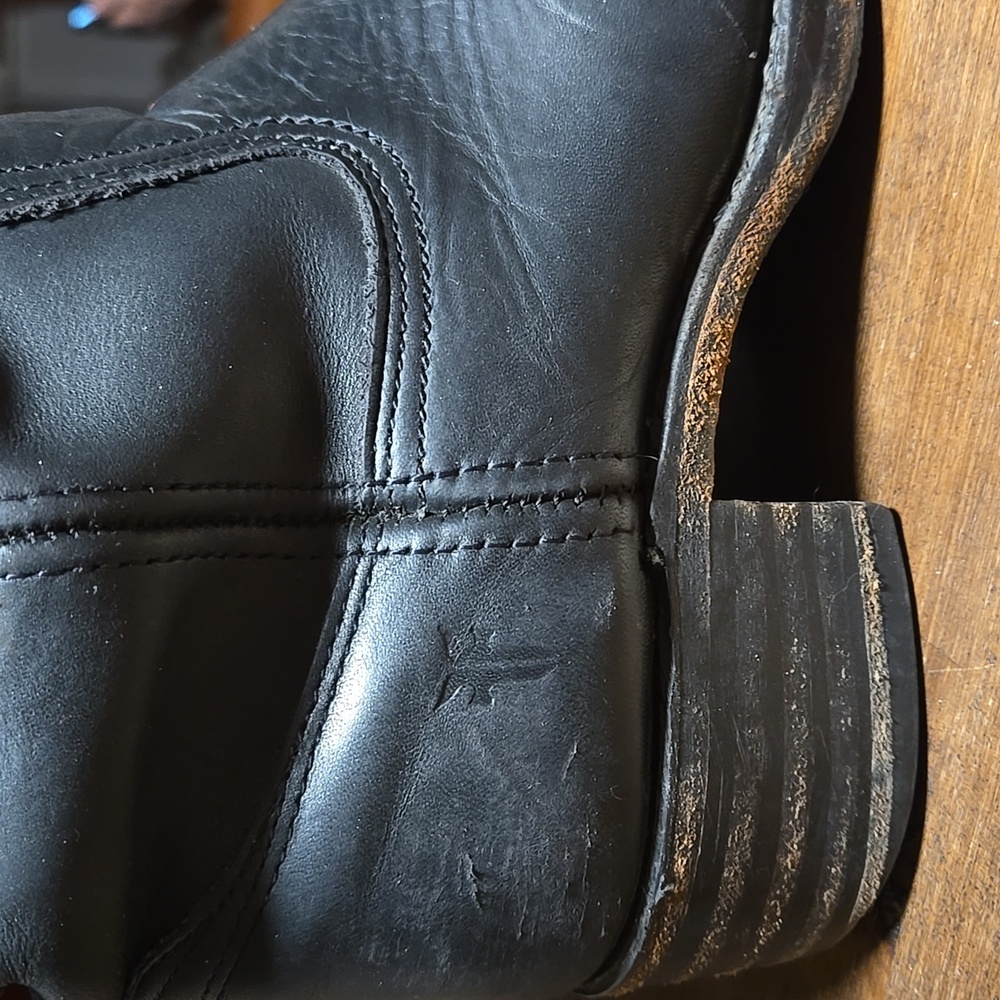 Frye Y2K Black Saddle Leather Campus Boots Womens Size 8.5 Made USA Retro Moto - Picture 3 of 14